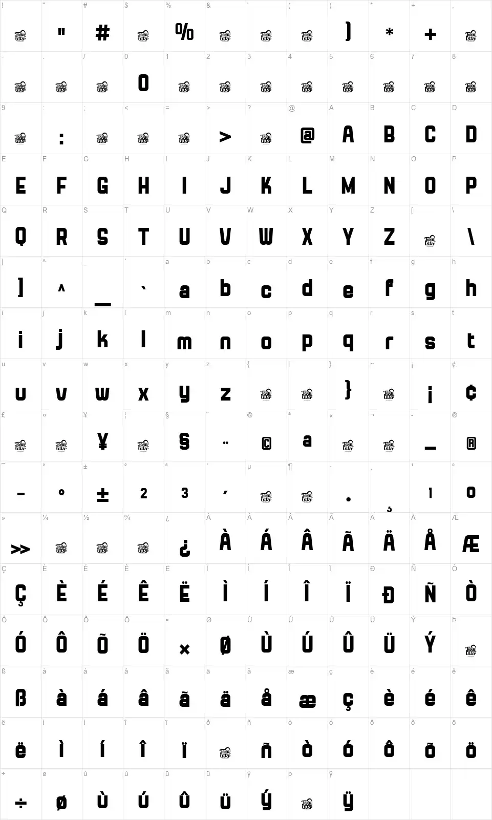 Kutserfont character map