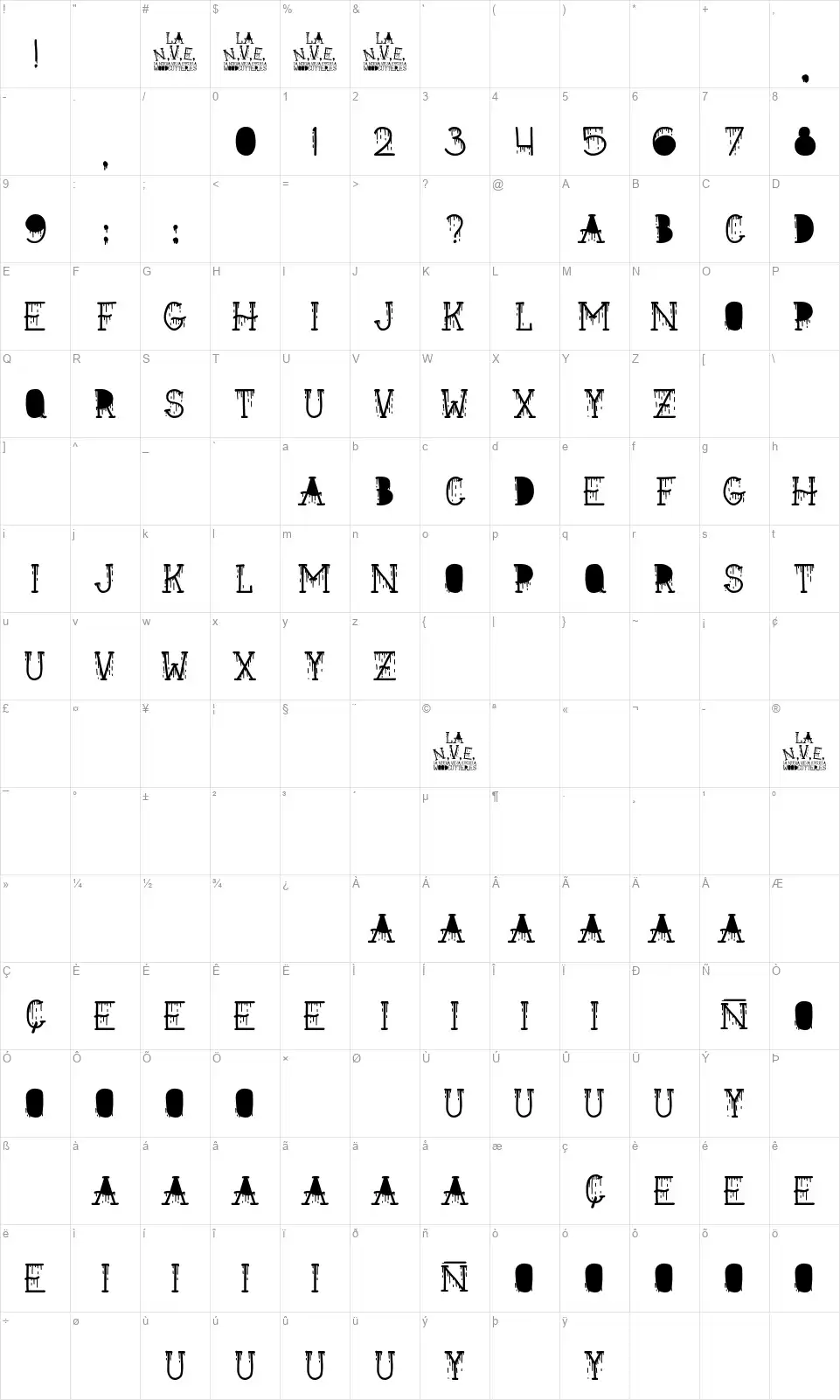La Nueva Vieja Escuelafont character map