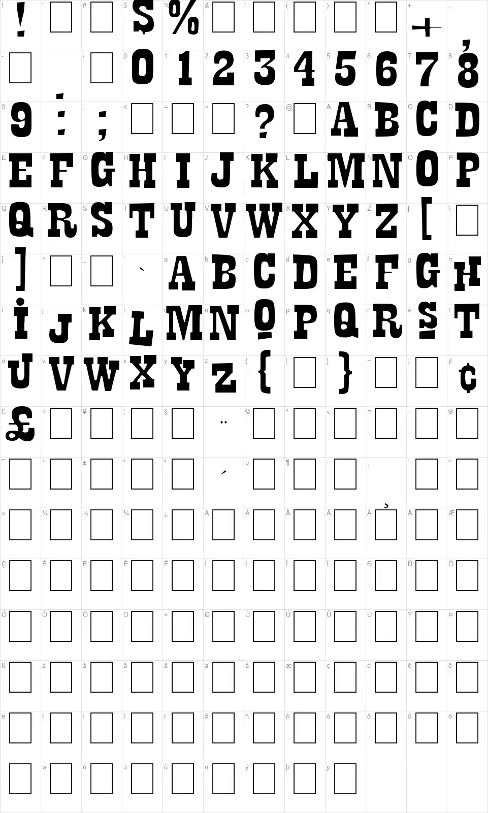 La Tequilafont character map