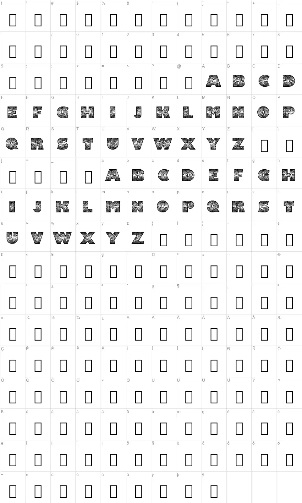 Lacyfont character map