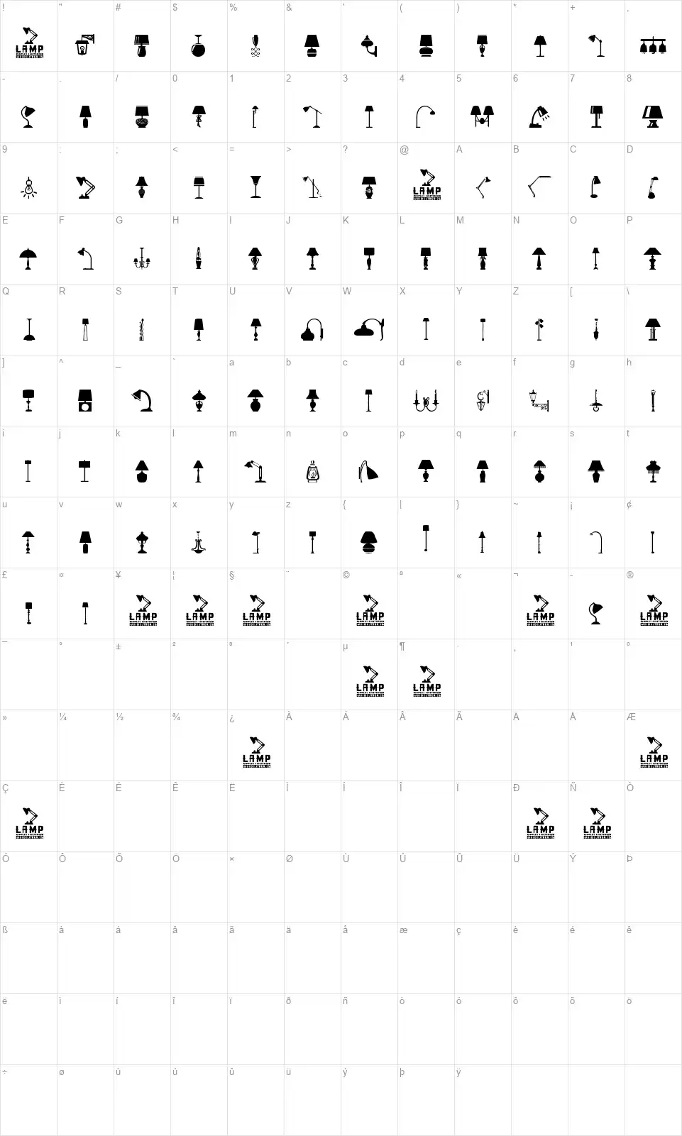 Lampfont character map