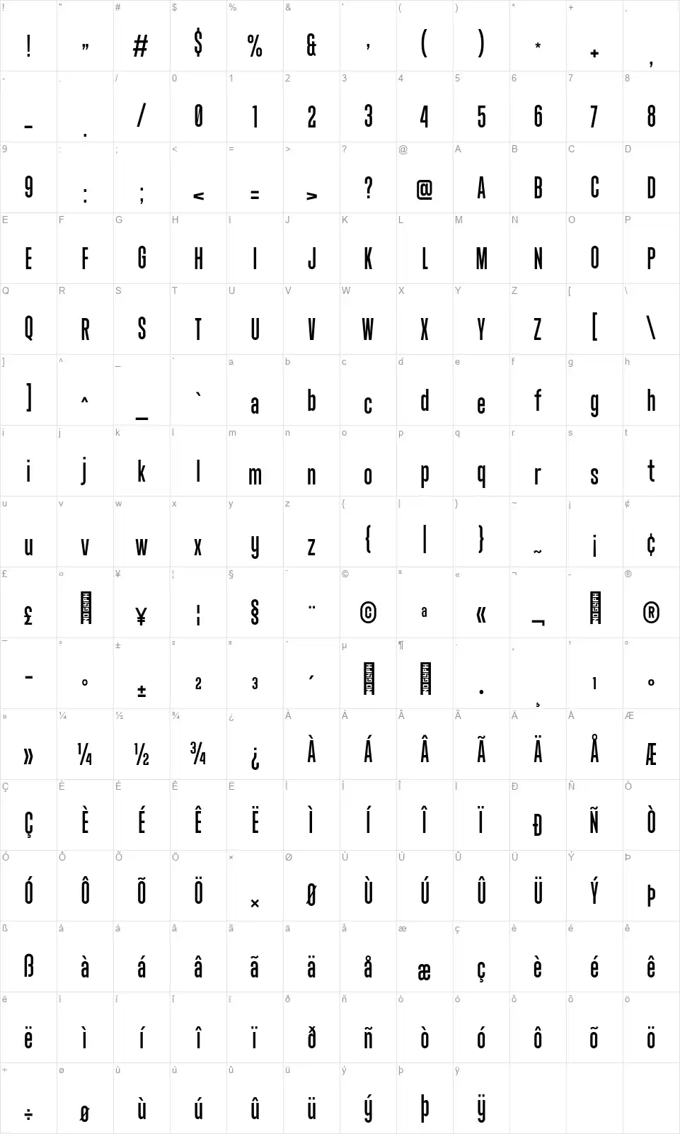 Landasansfont character map