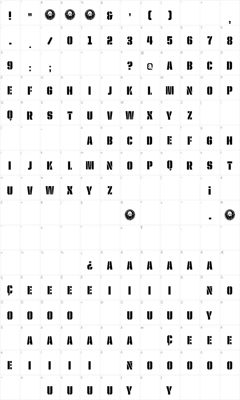Las Brigadasfont character map