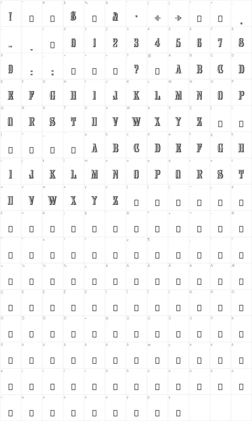 Lattice BB&S Mapa de caracteres Lattice BB&Sfont character map