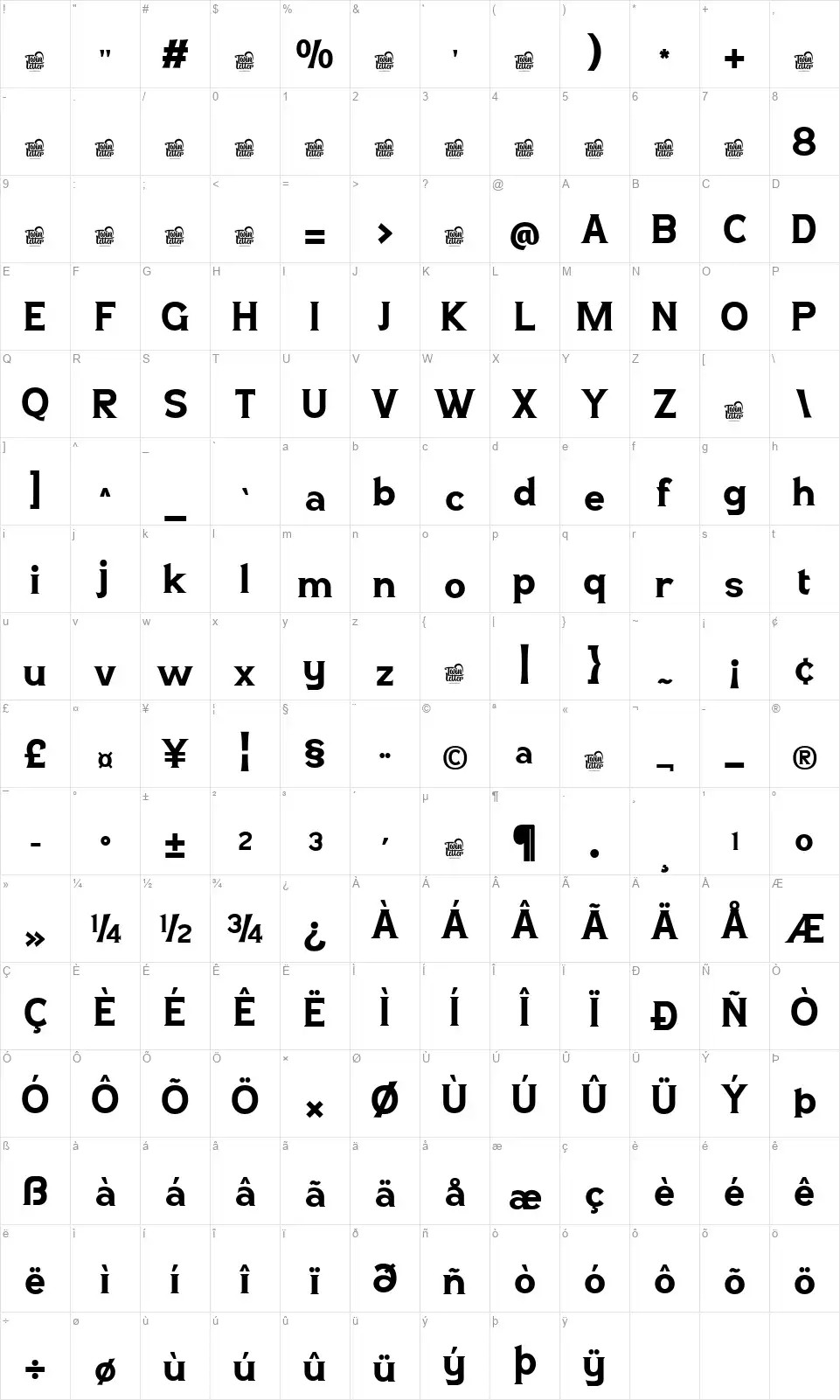 Latunnerfont character map
