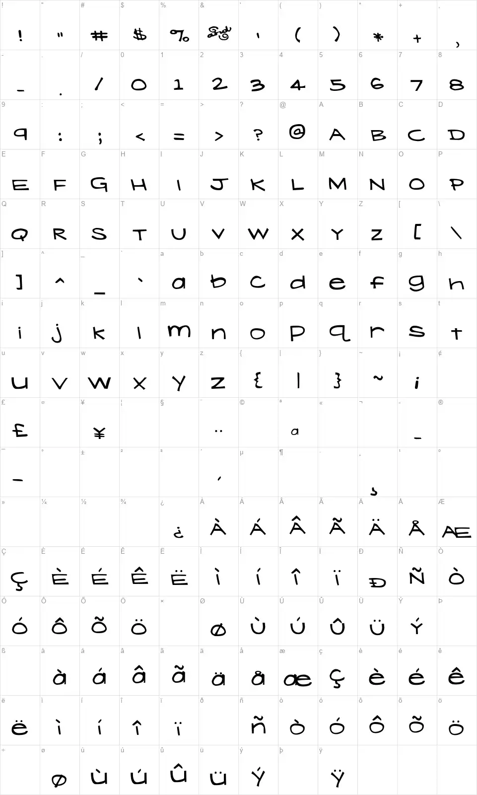 Lavender Limefont character map