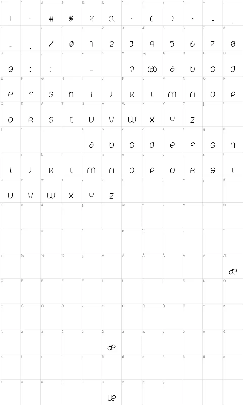 Lelimfont character map