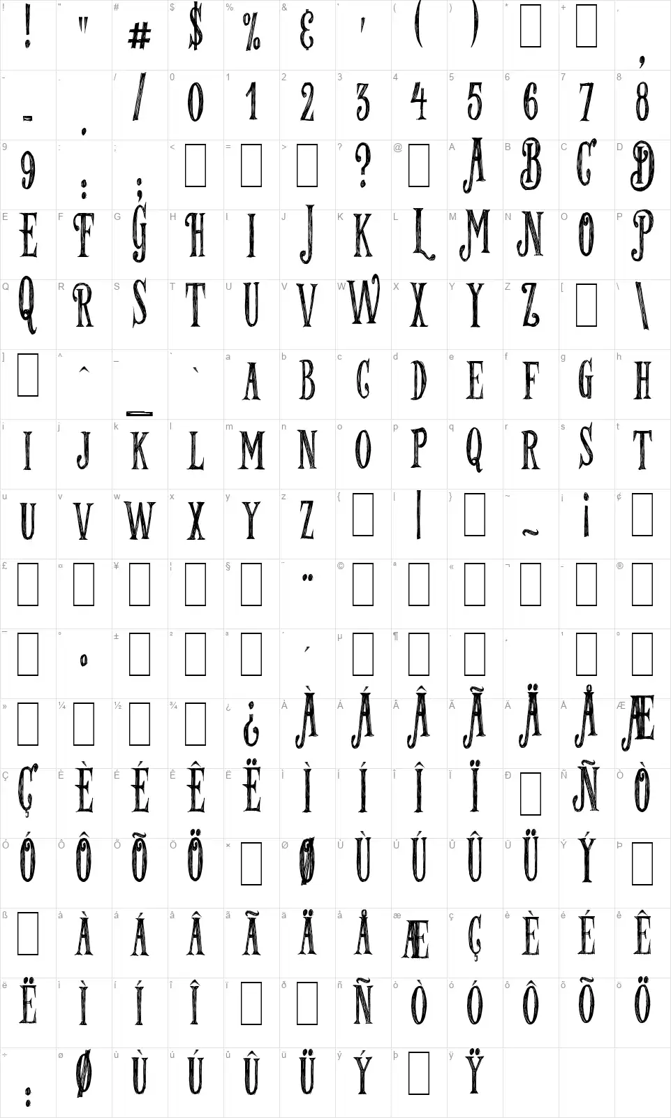 Les Mysteres de Parisfont character map