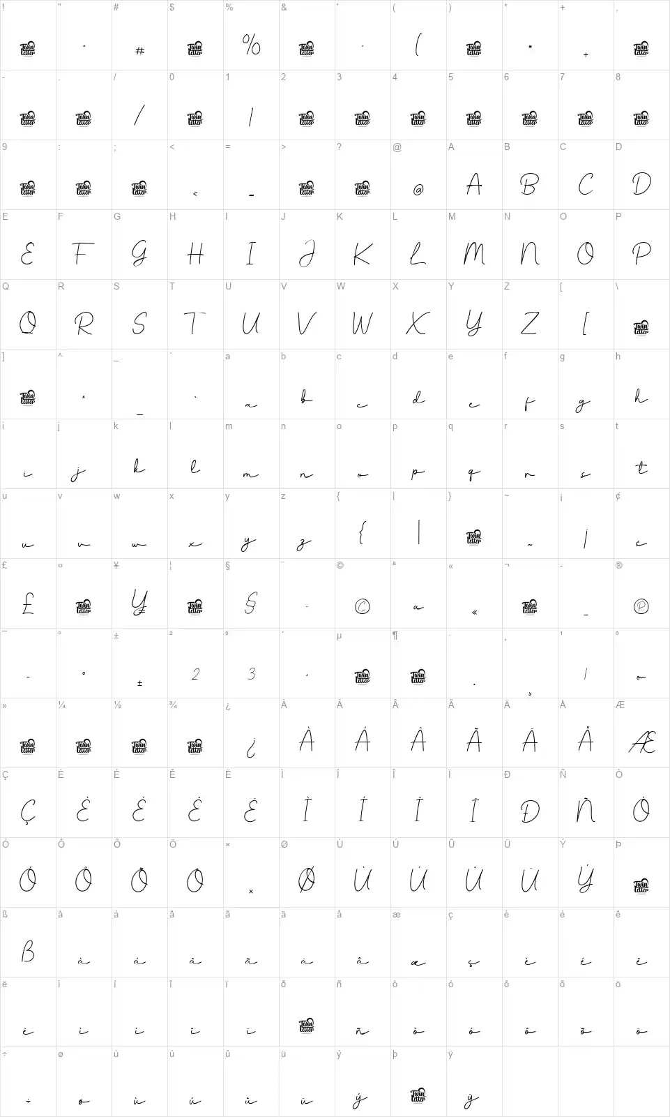 Lesartafont character map