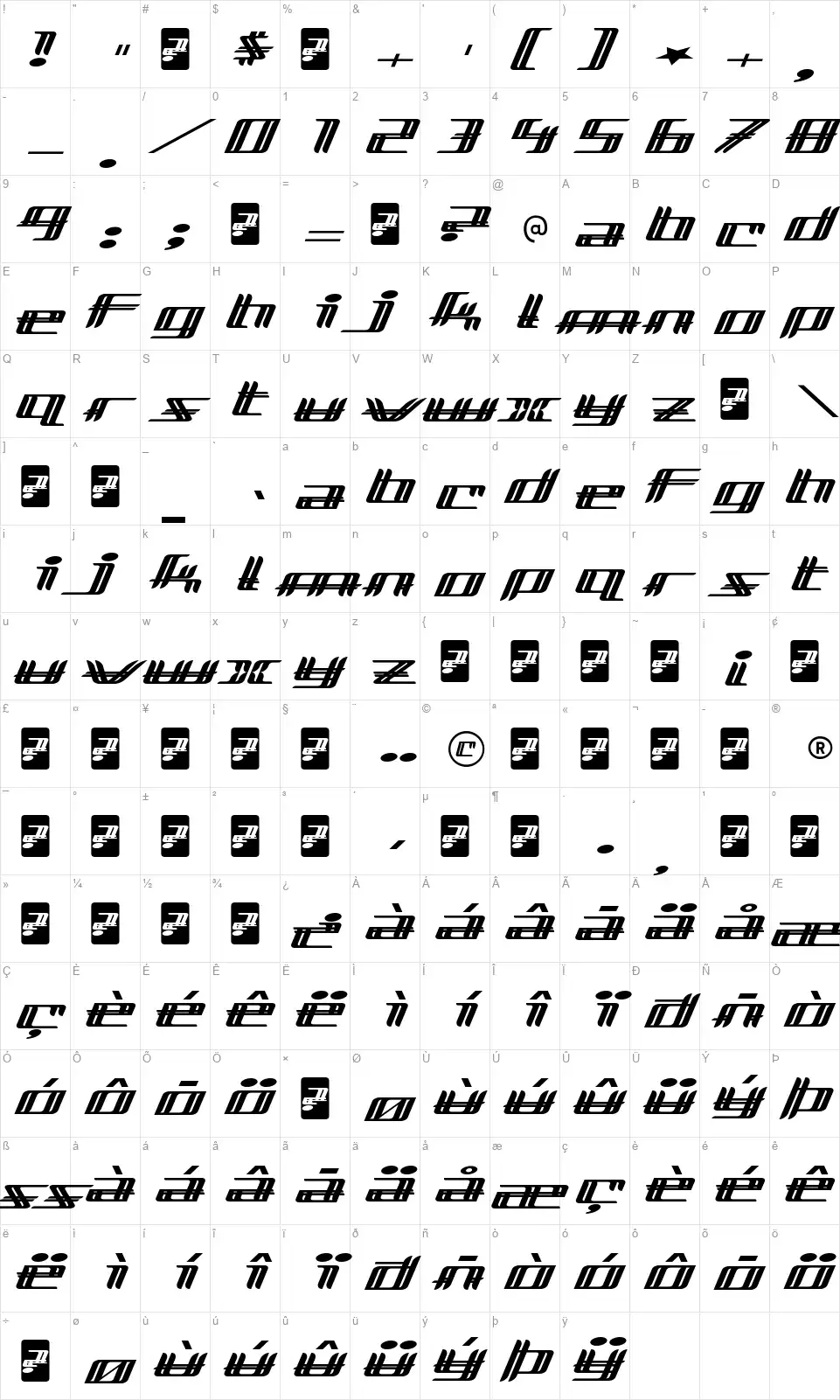 Lewinsky-Regularfont character map