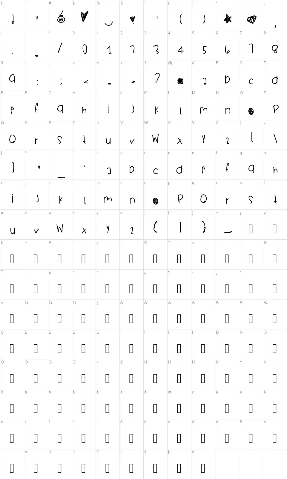 Liberty Sailsfont character map