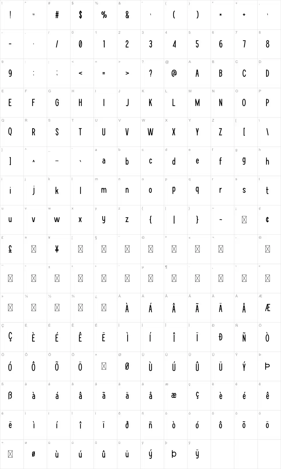 Lieder Mapa de caracteres Liederfont character map