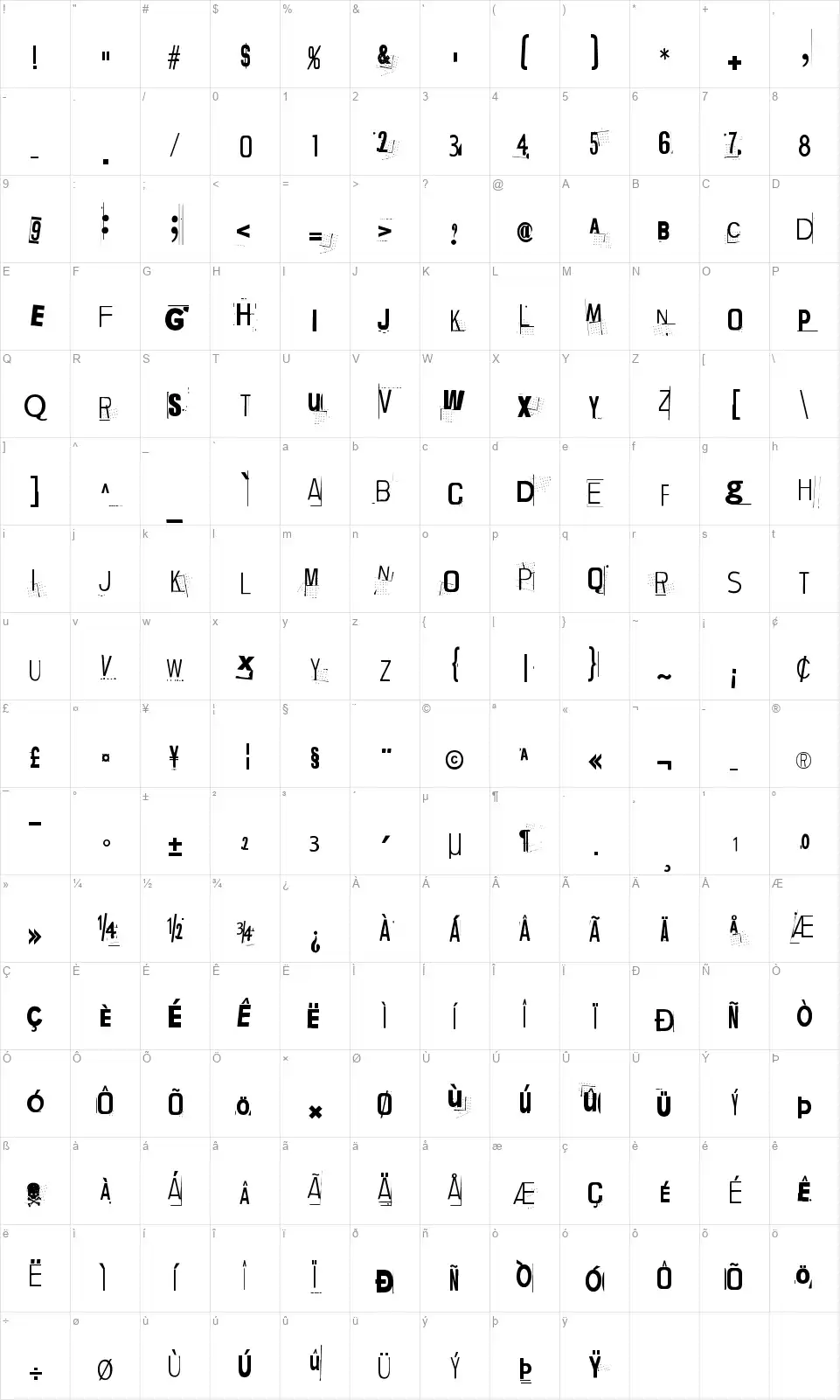 Lievidencefont character map