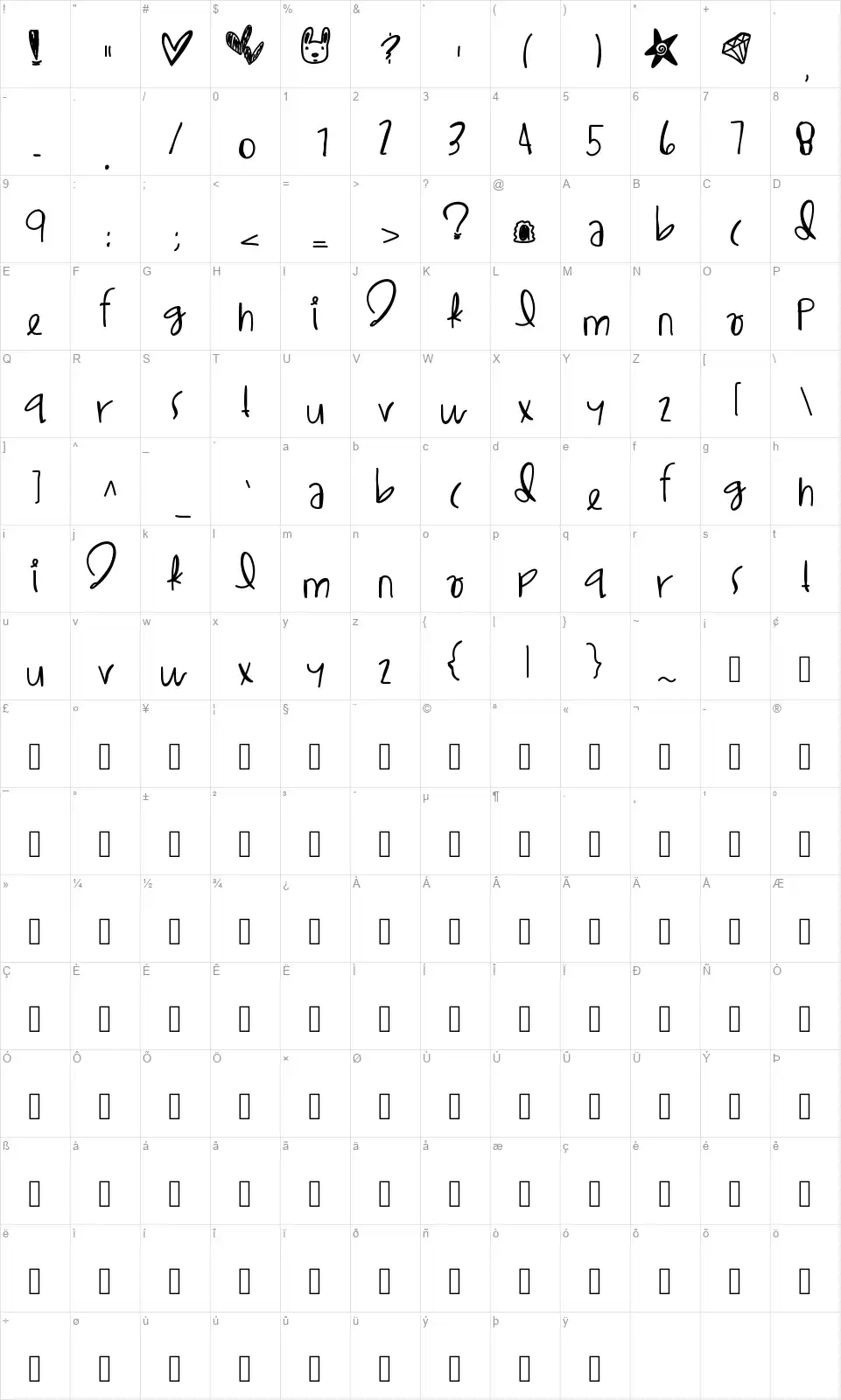 Lil Egyptfont character map