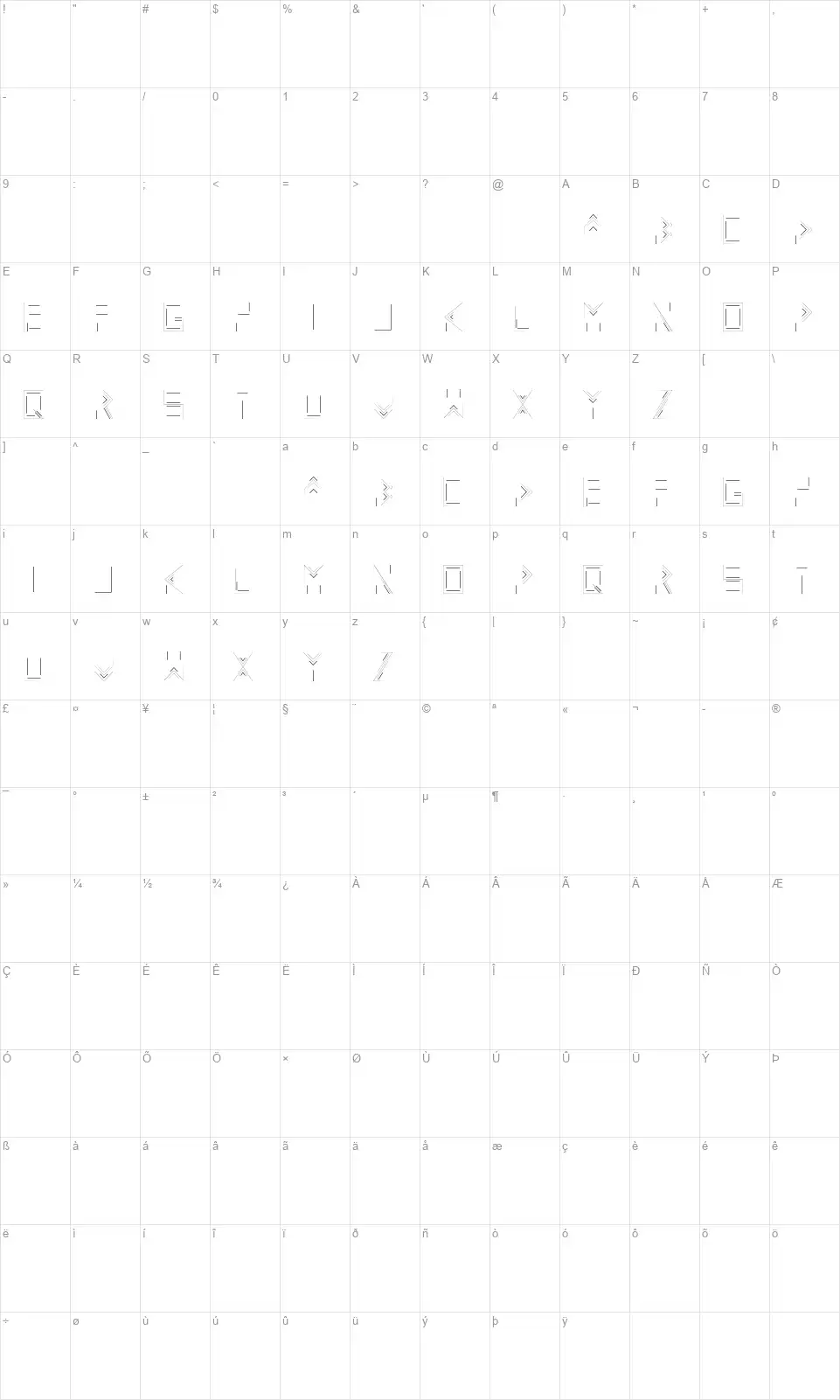 Linecapfont character map