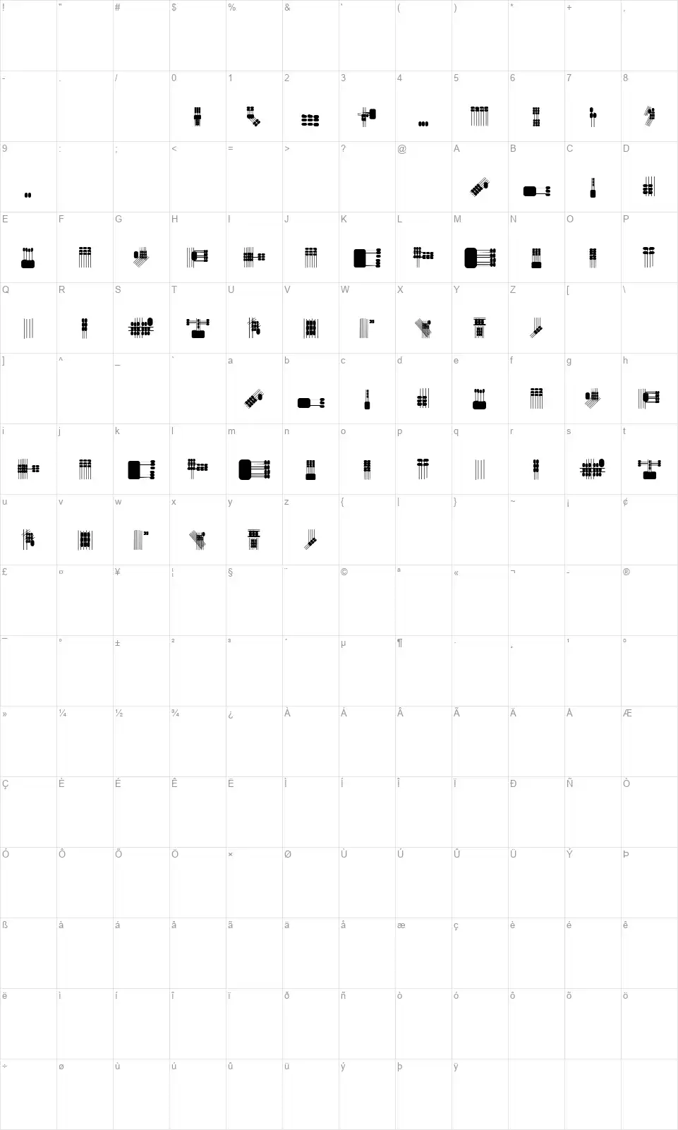 Lines and Objectsfont character map