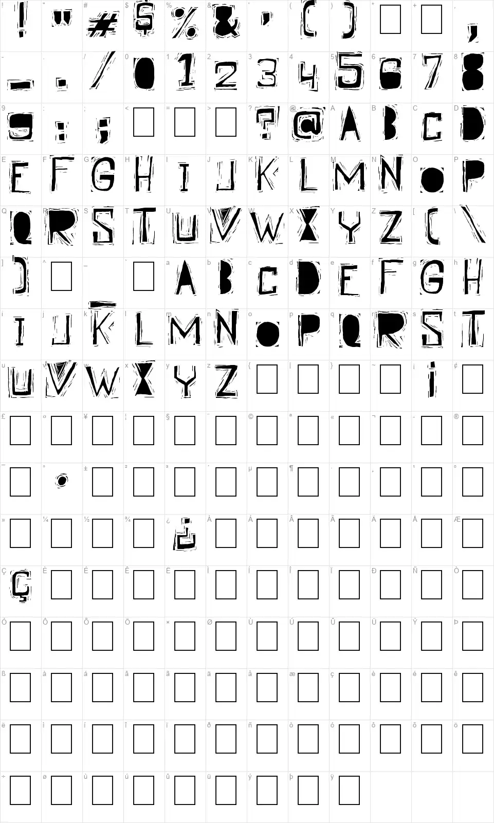 Linographerfont character map