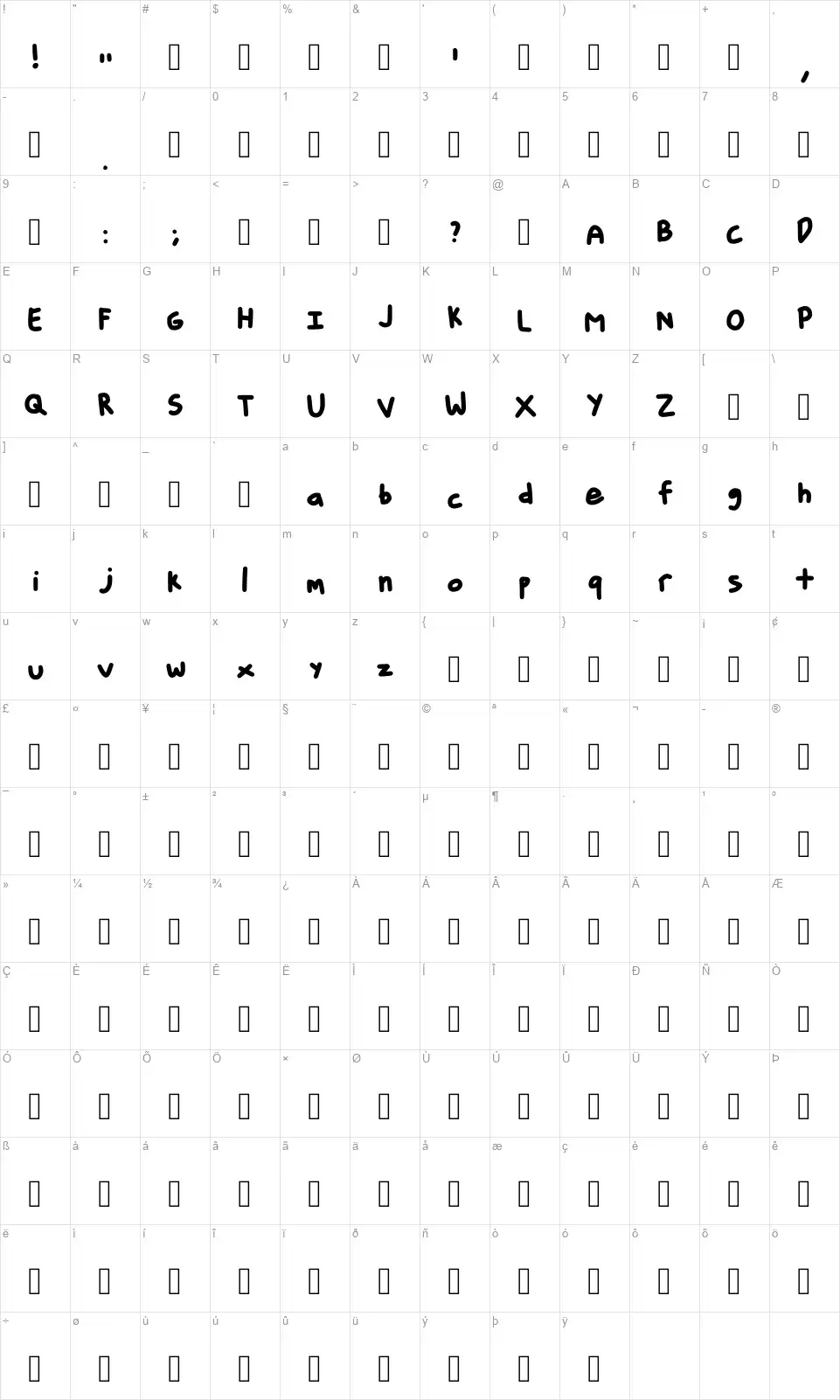 Little Beanfont character map