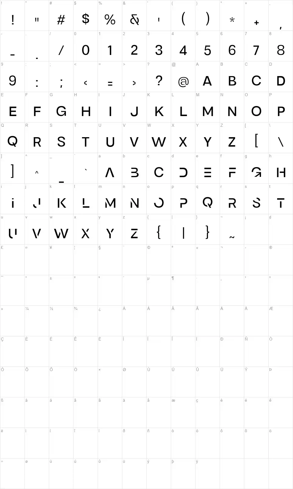 Logirentfont character map