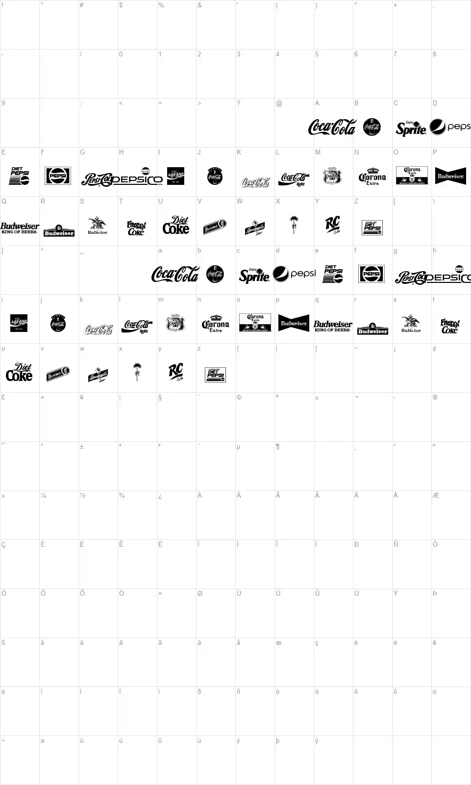 Logos And Logos TFBfont character map