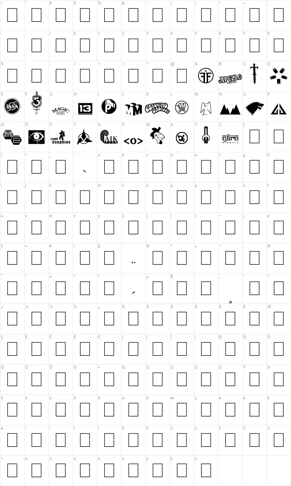 Logos I lovefont character map