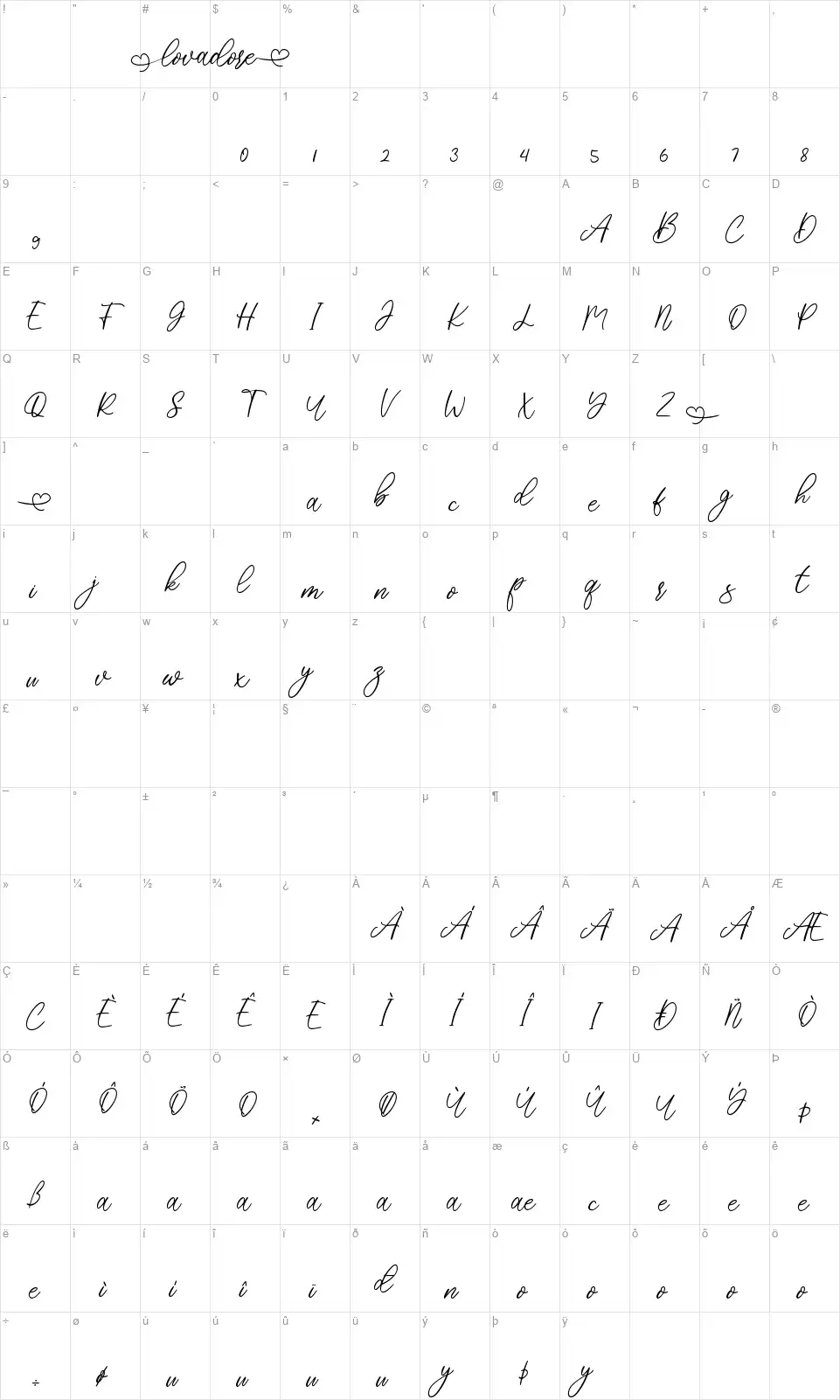 Lovadorefont character map