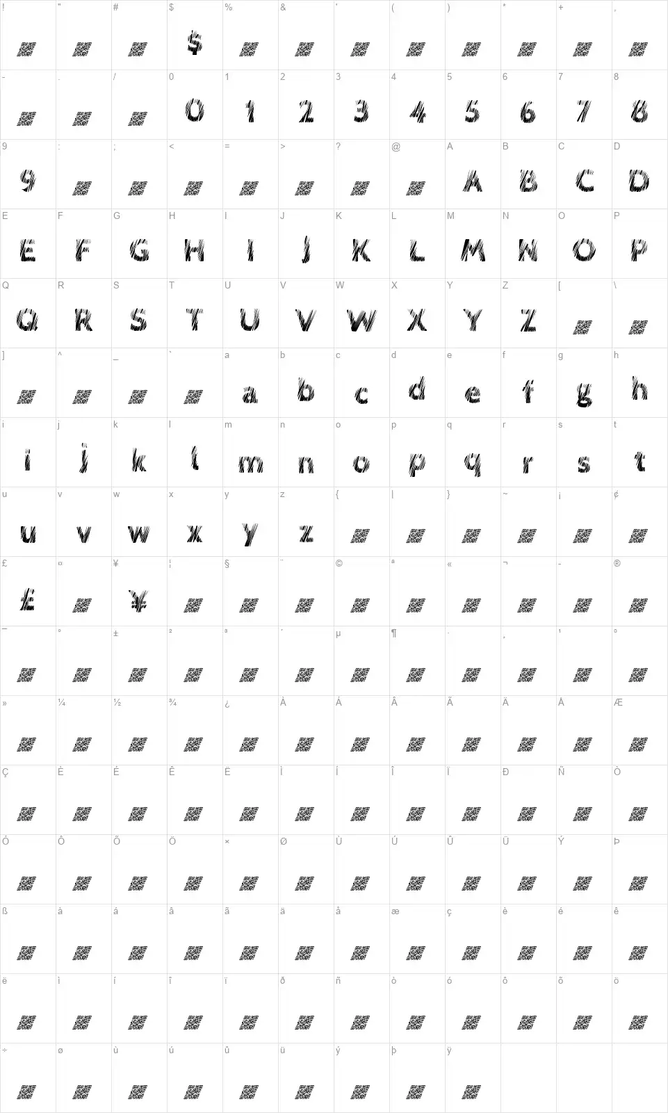 Love Scratchfont character map