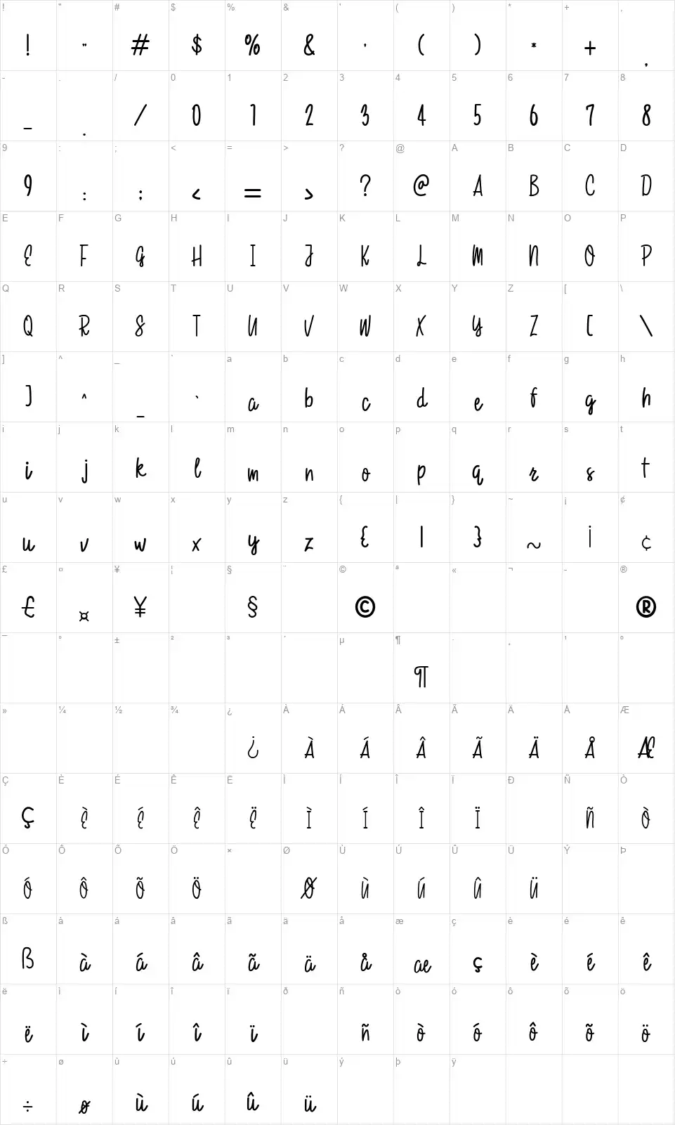 Love Todayfont character map