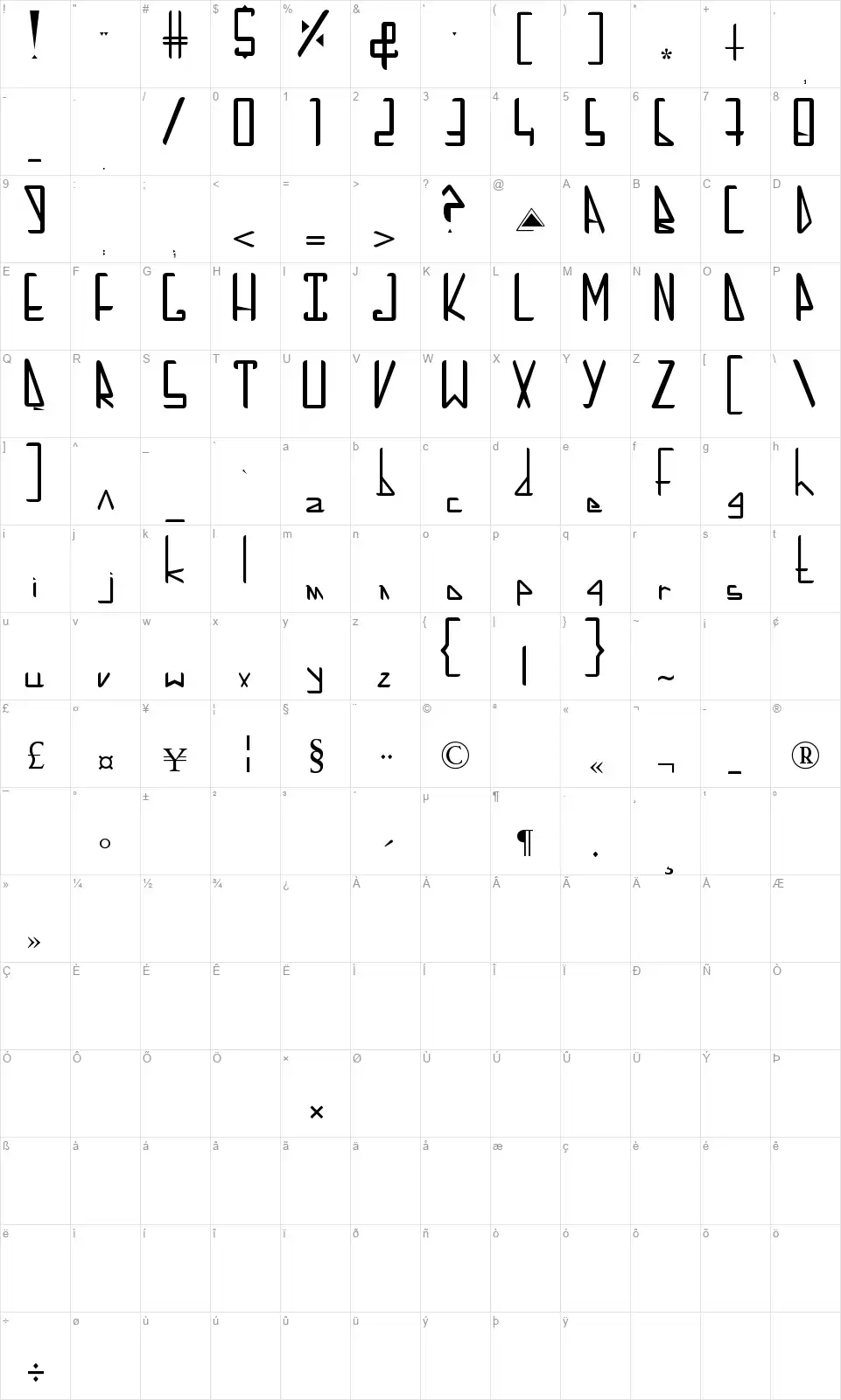 Low X-Linefont character map