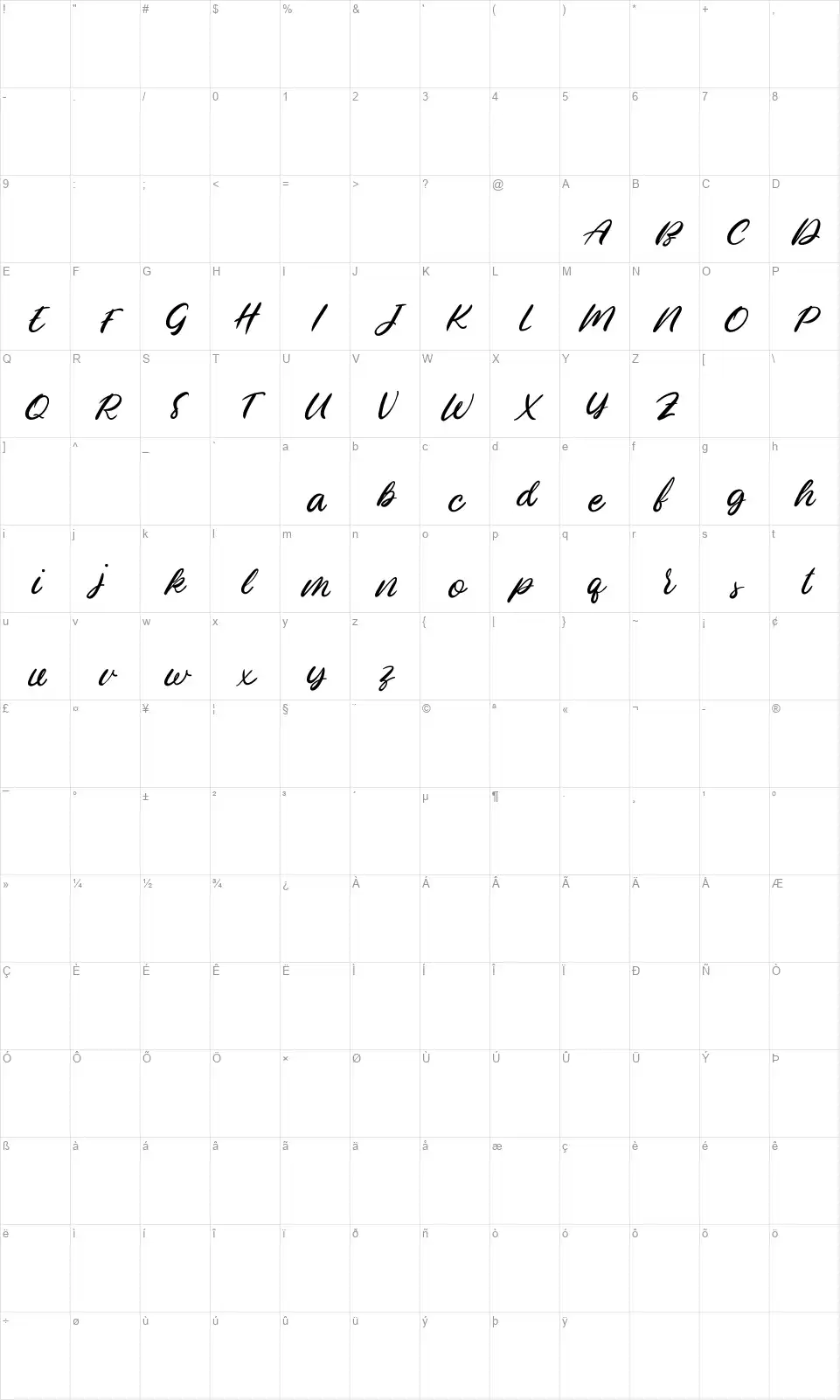 Lucky Smith Scriptfont character map