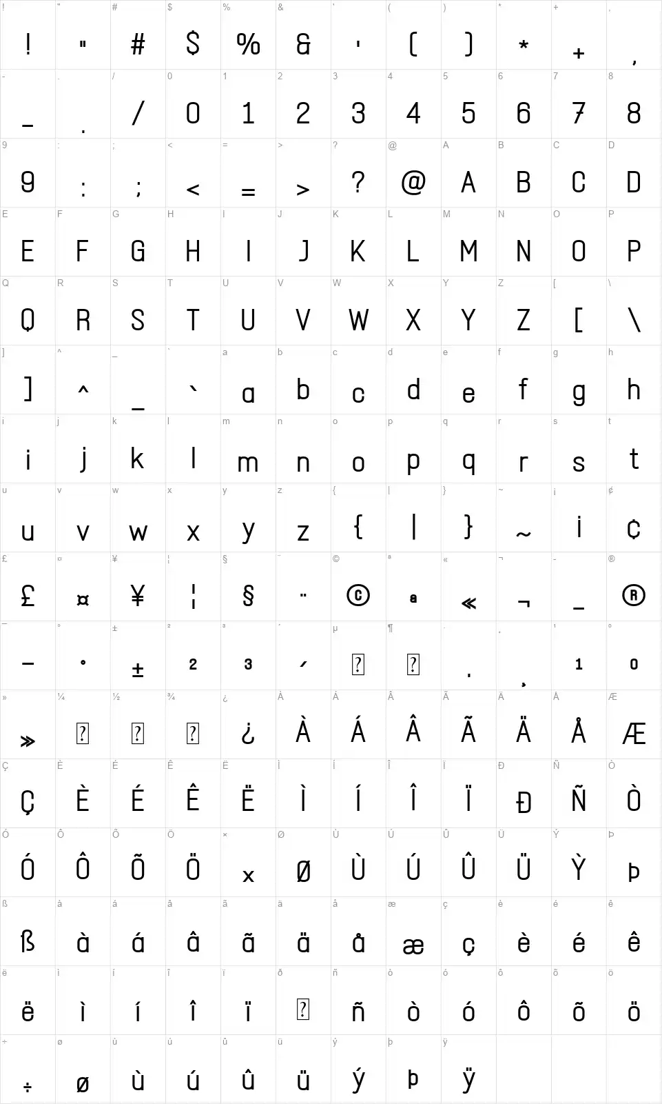 Lucoteciafont character map
