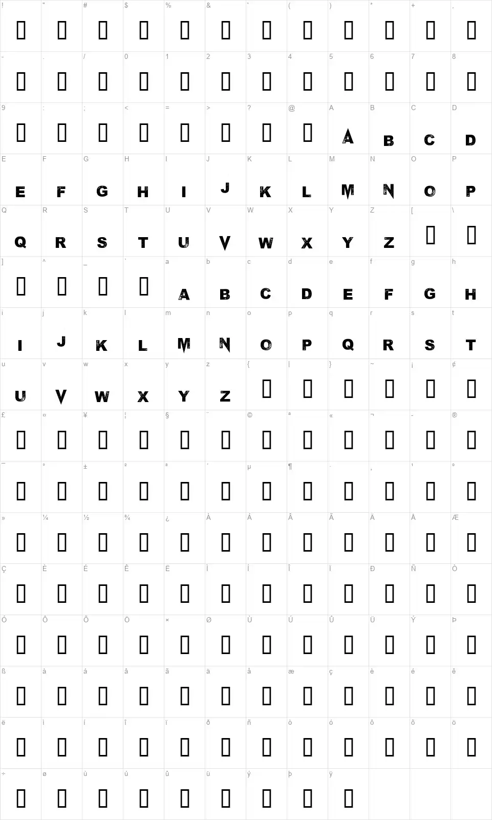 M Ponderosafont character map