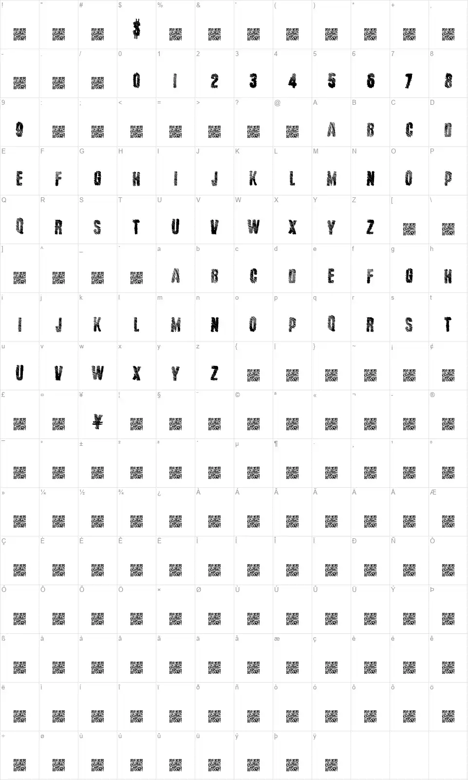 Major Stripefont character map