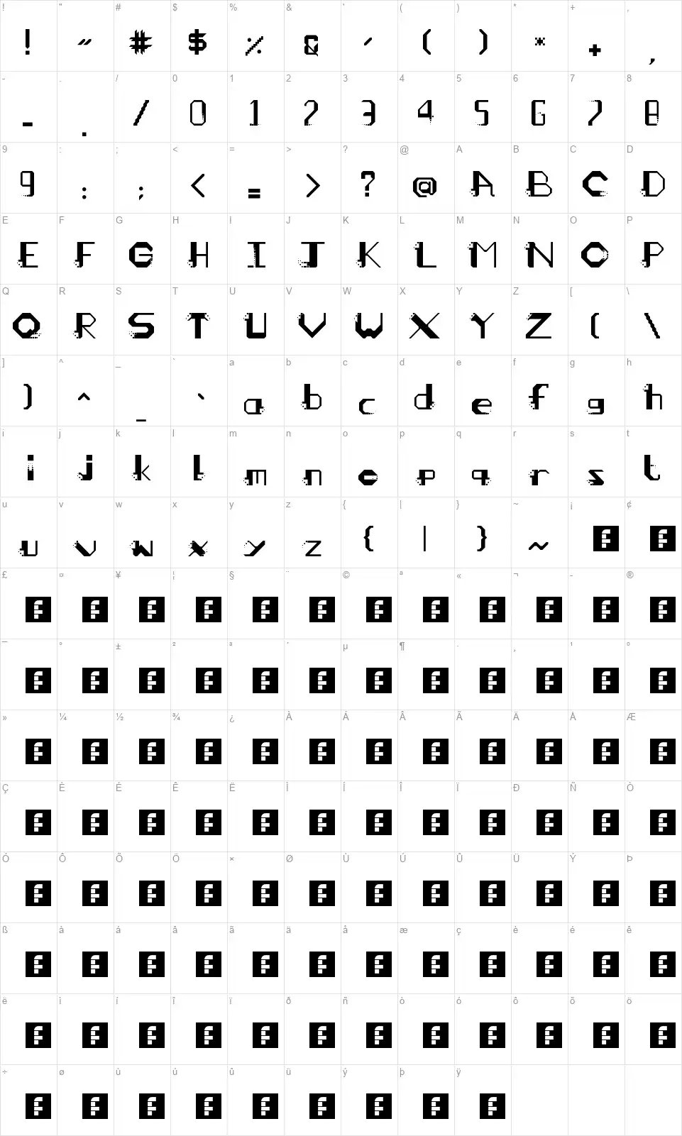 Mangahasfont character map