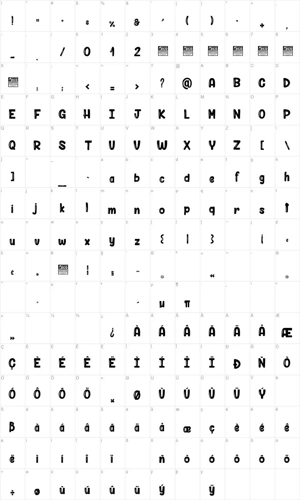 Mantis Rumblefont character map