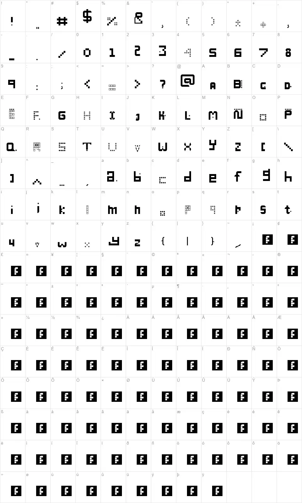 Many Milesfont character map
