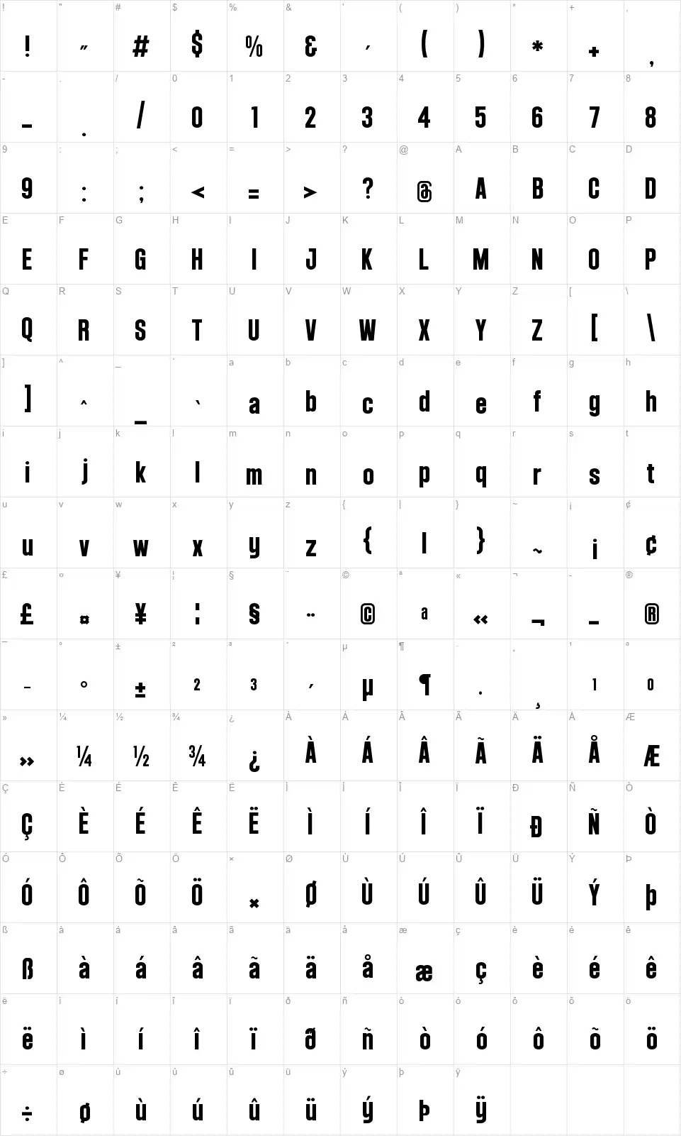 Maple Sunhillfont character map