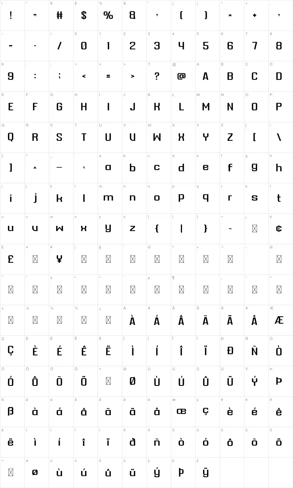 Marba Mapa de caracteres Marbafont character map