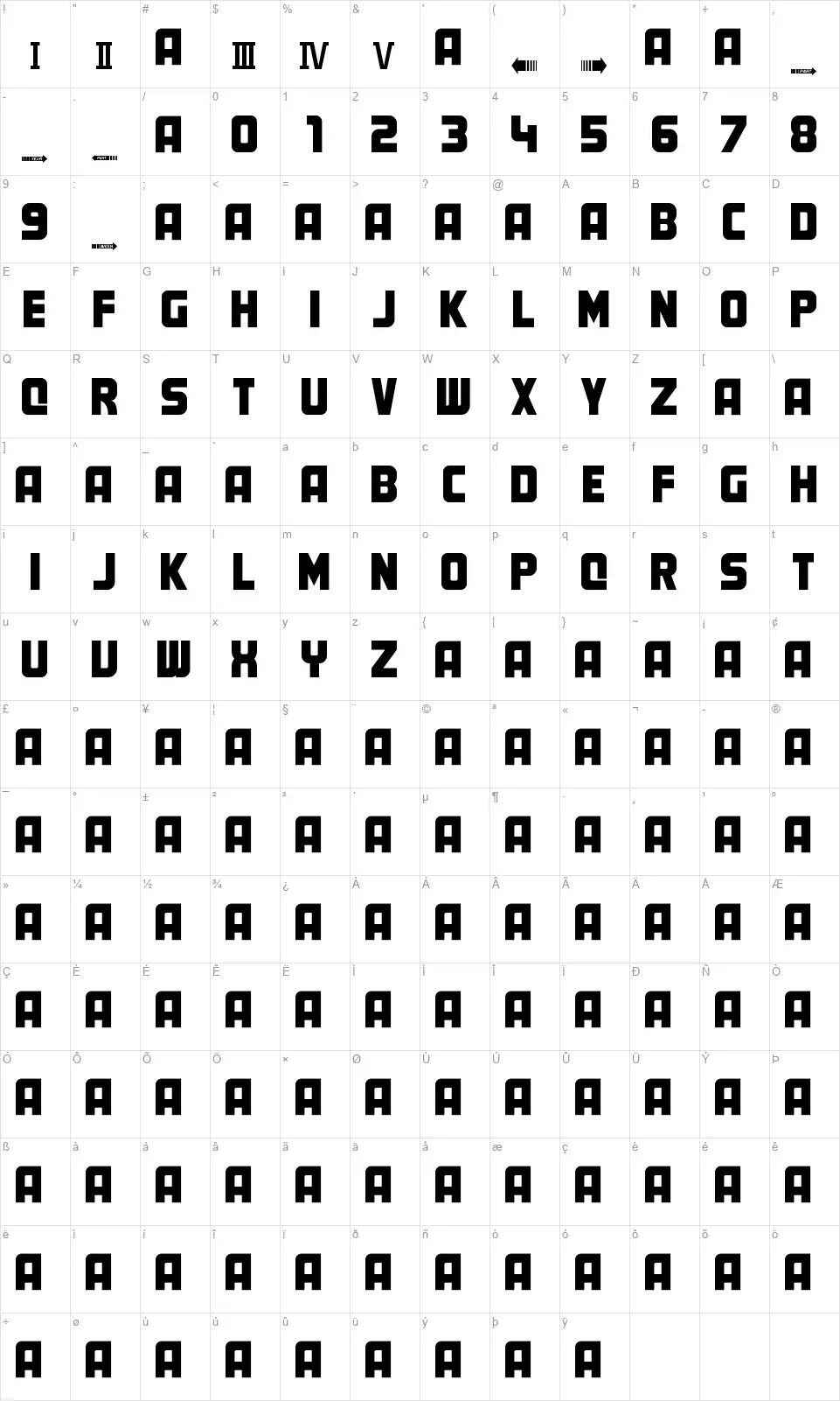 Martyfont character map