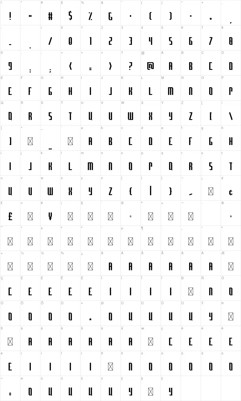 Marvinofont character map