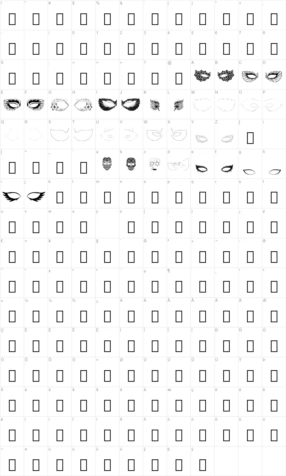 Maskby EBOfont character map