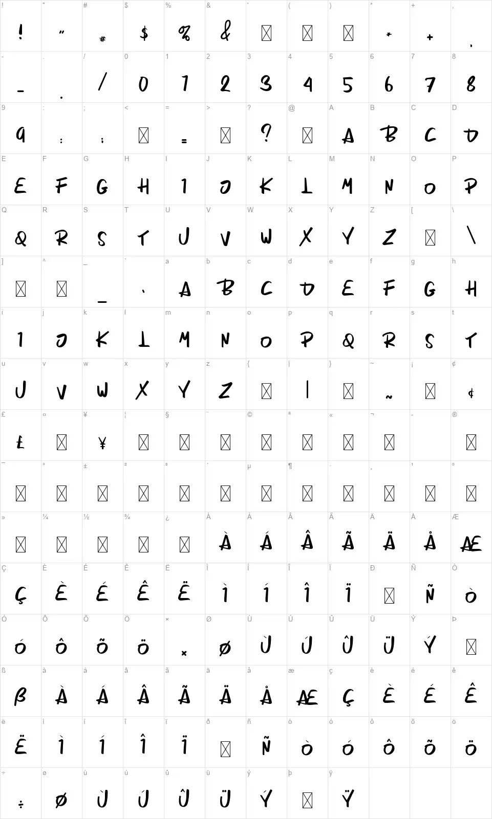 Master Calmfont character map