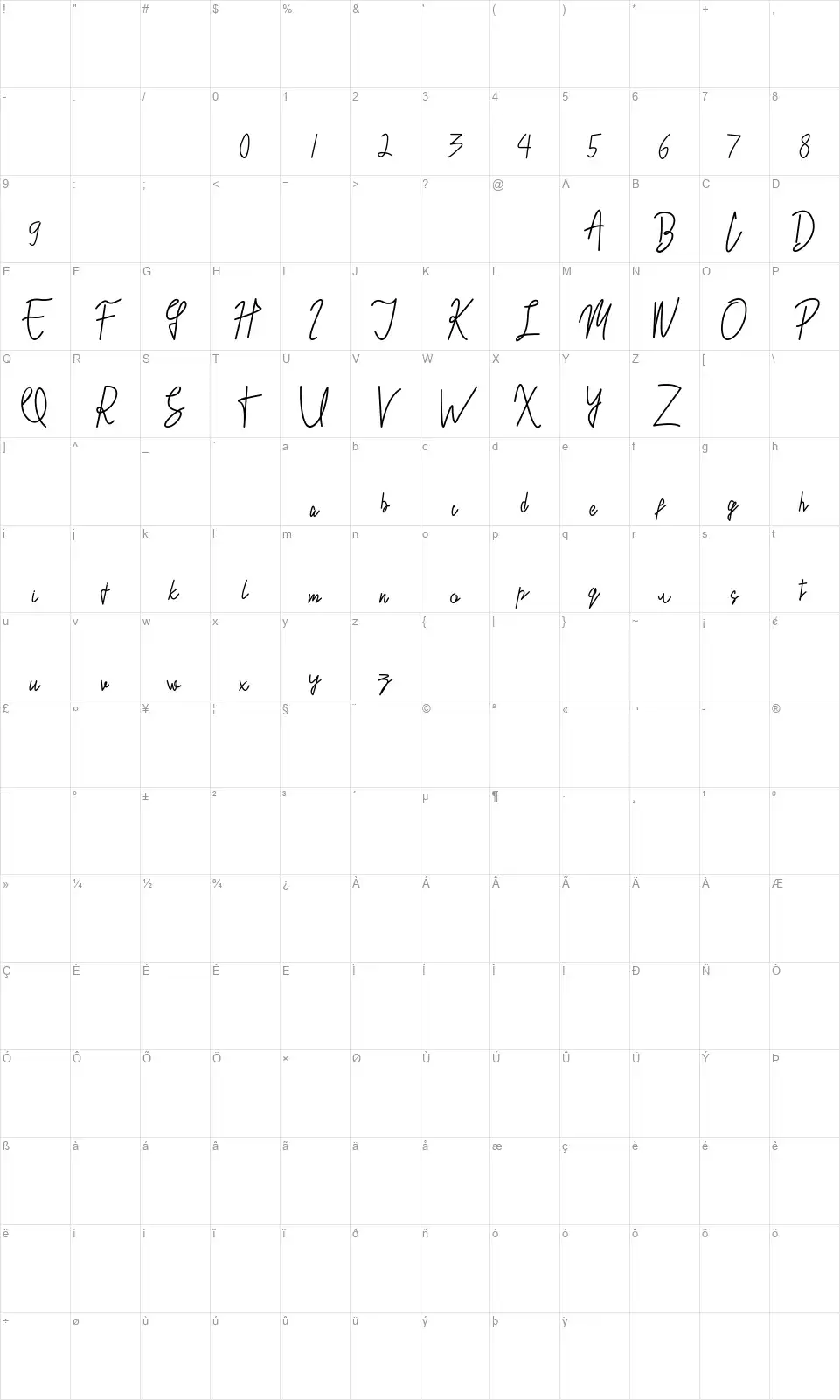Masyasihfont character map
