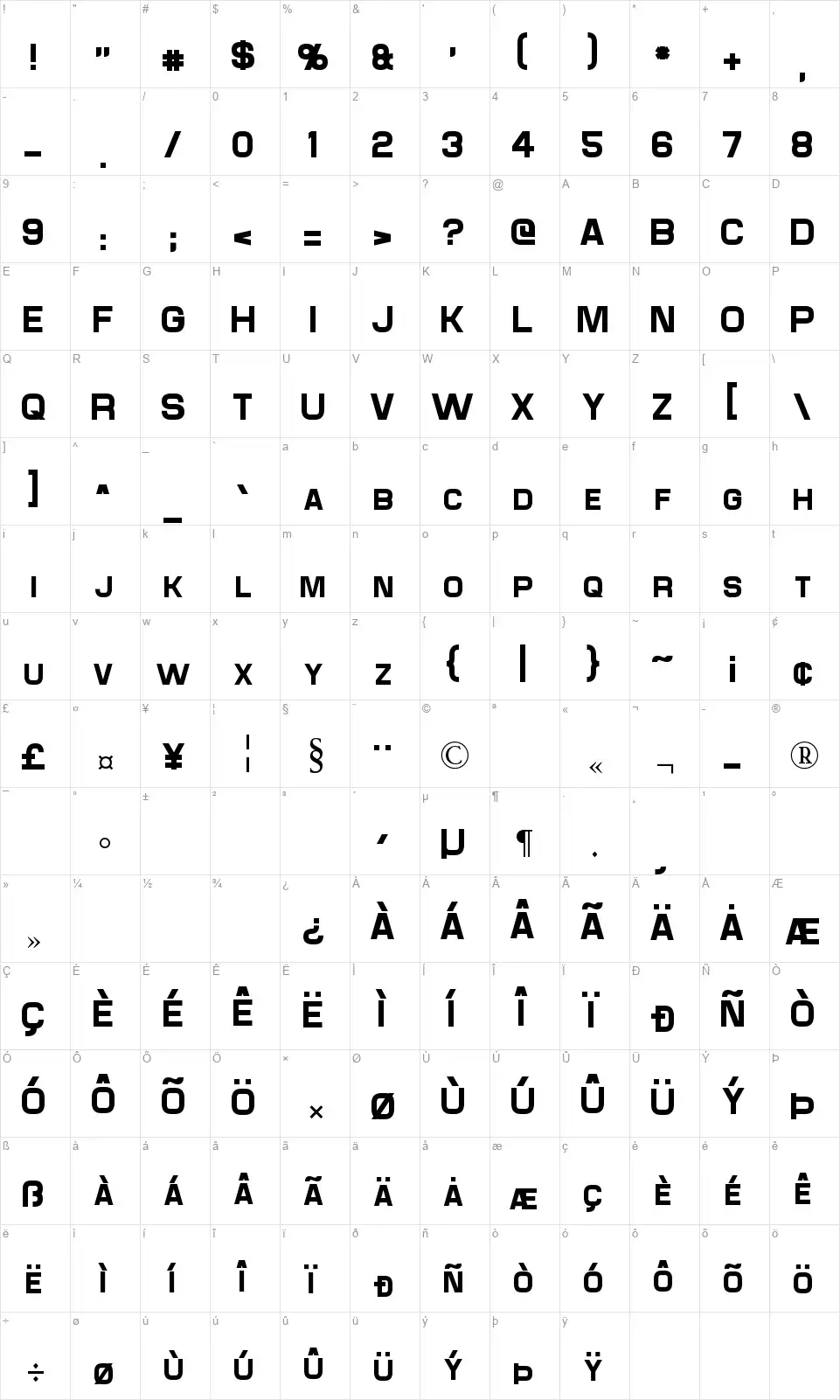 Maximusfont character map