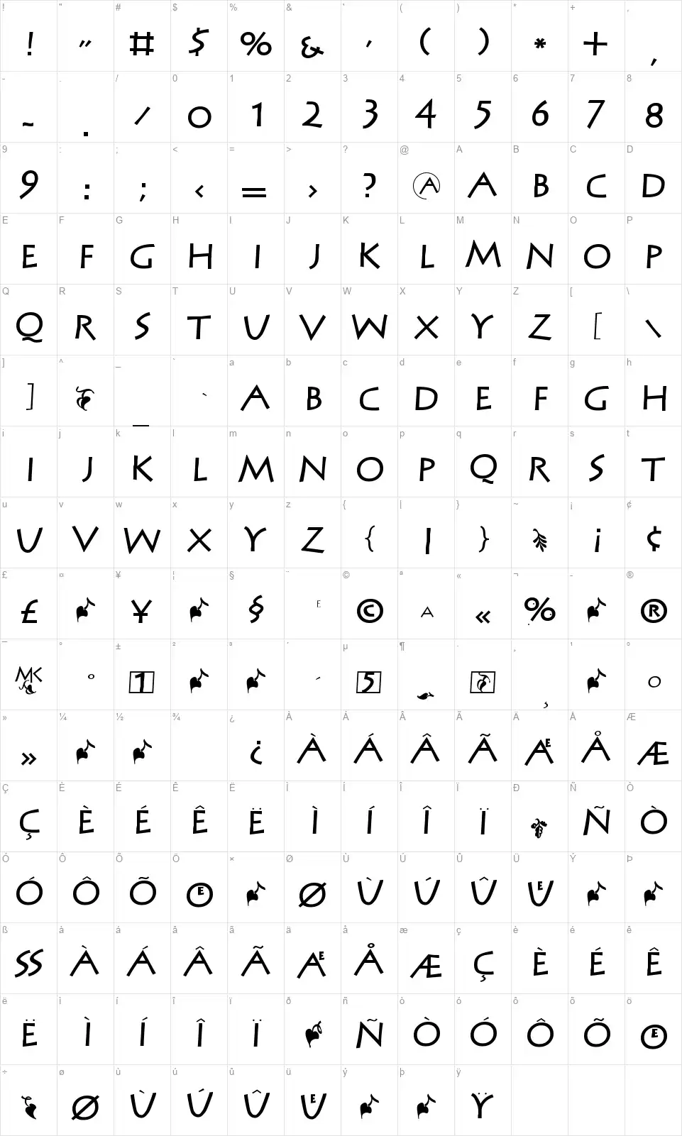 MCapitalsfont character map