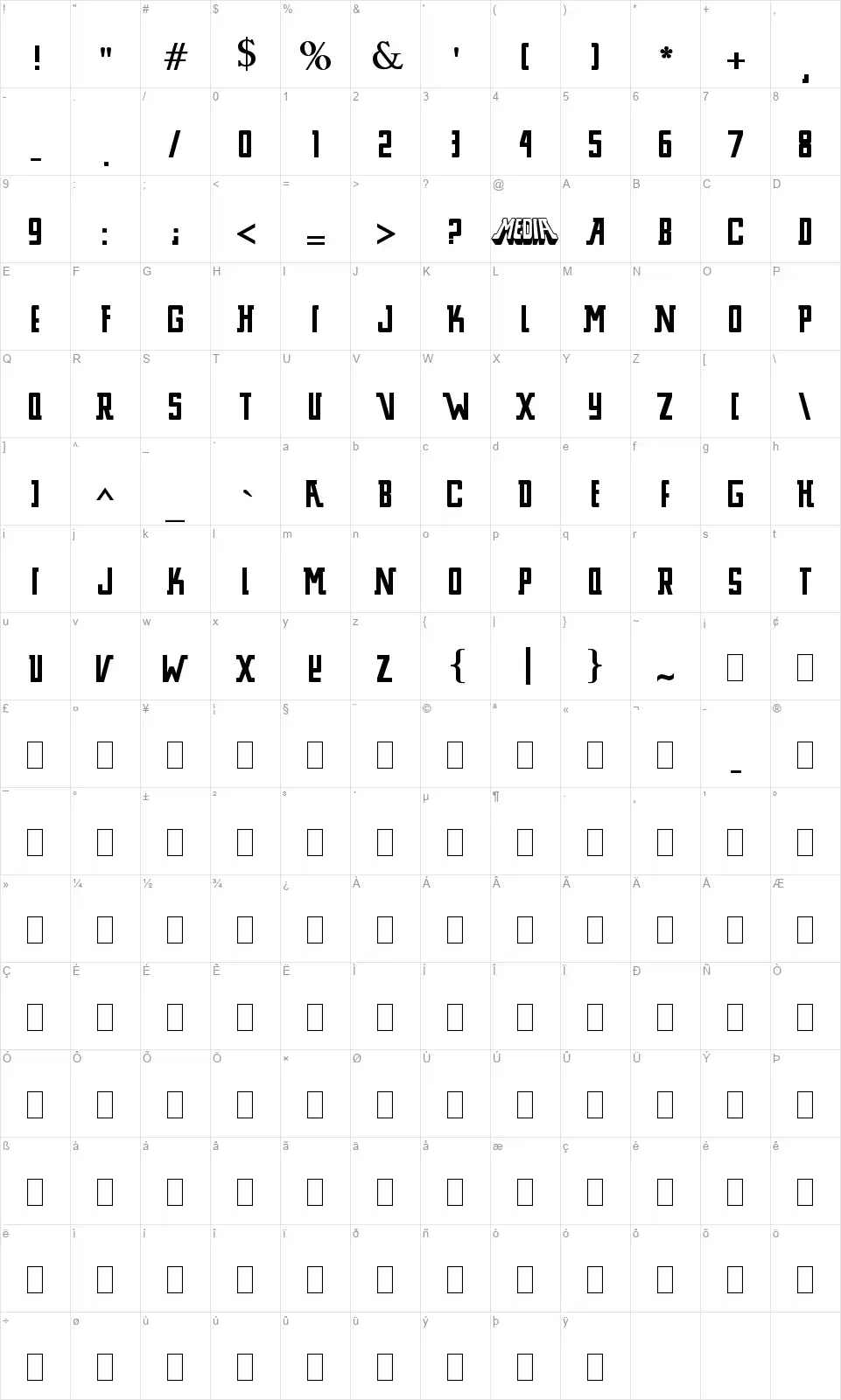 Media Home Entertainmentfont character map