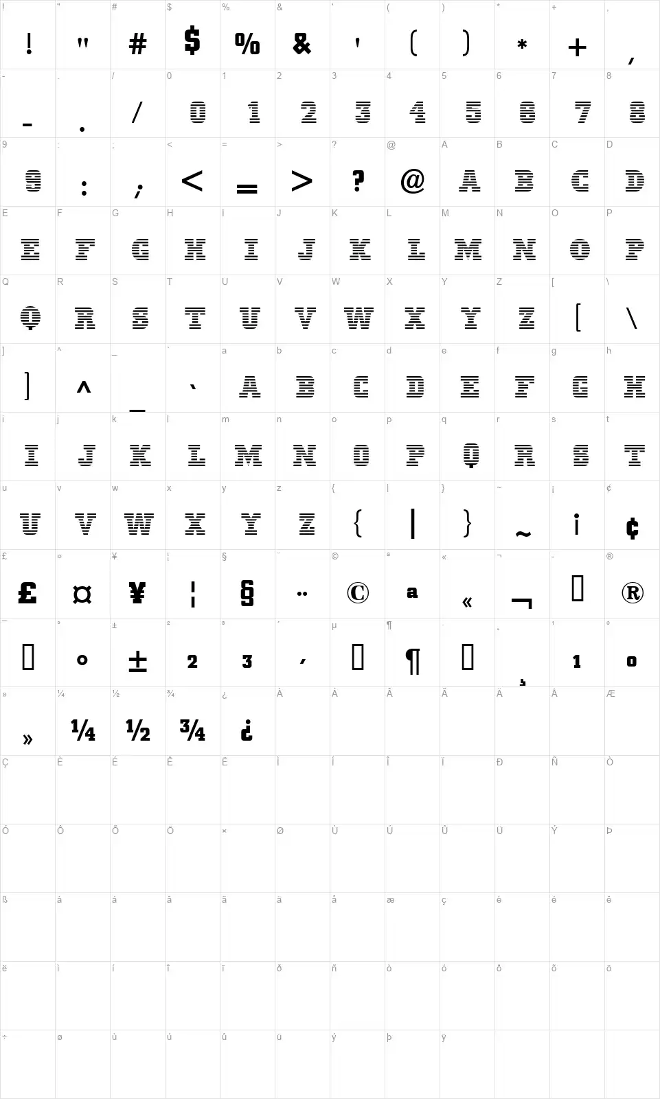 Men In Bluefont character map