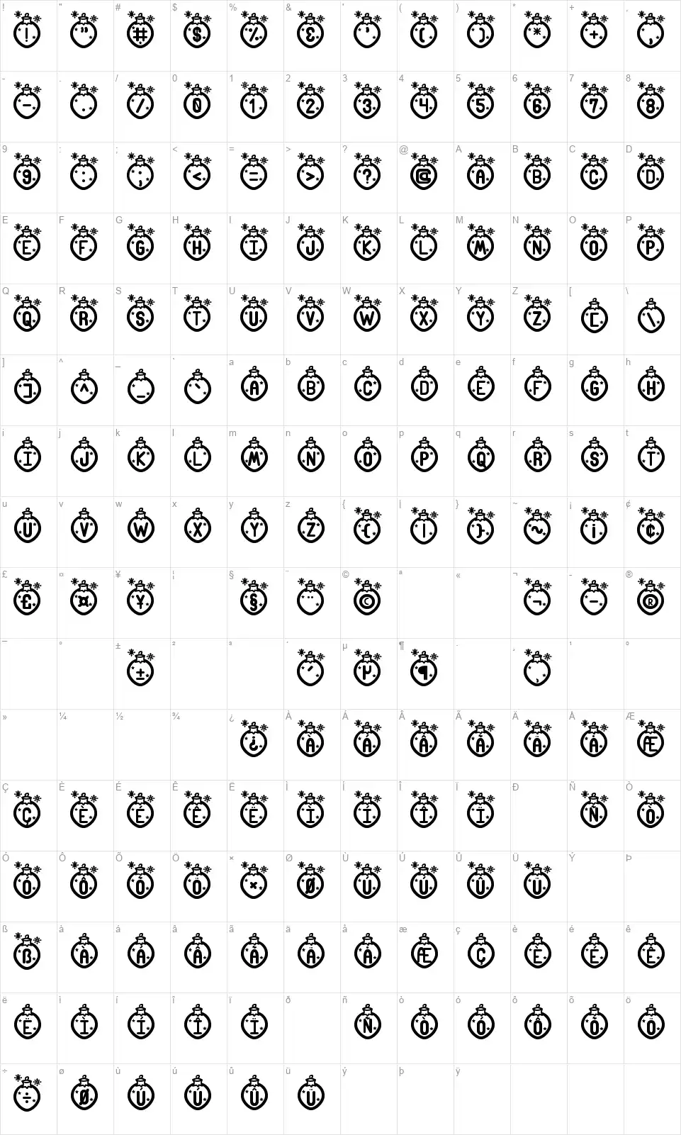 Merry Xmas Stfont character map