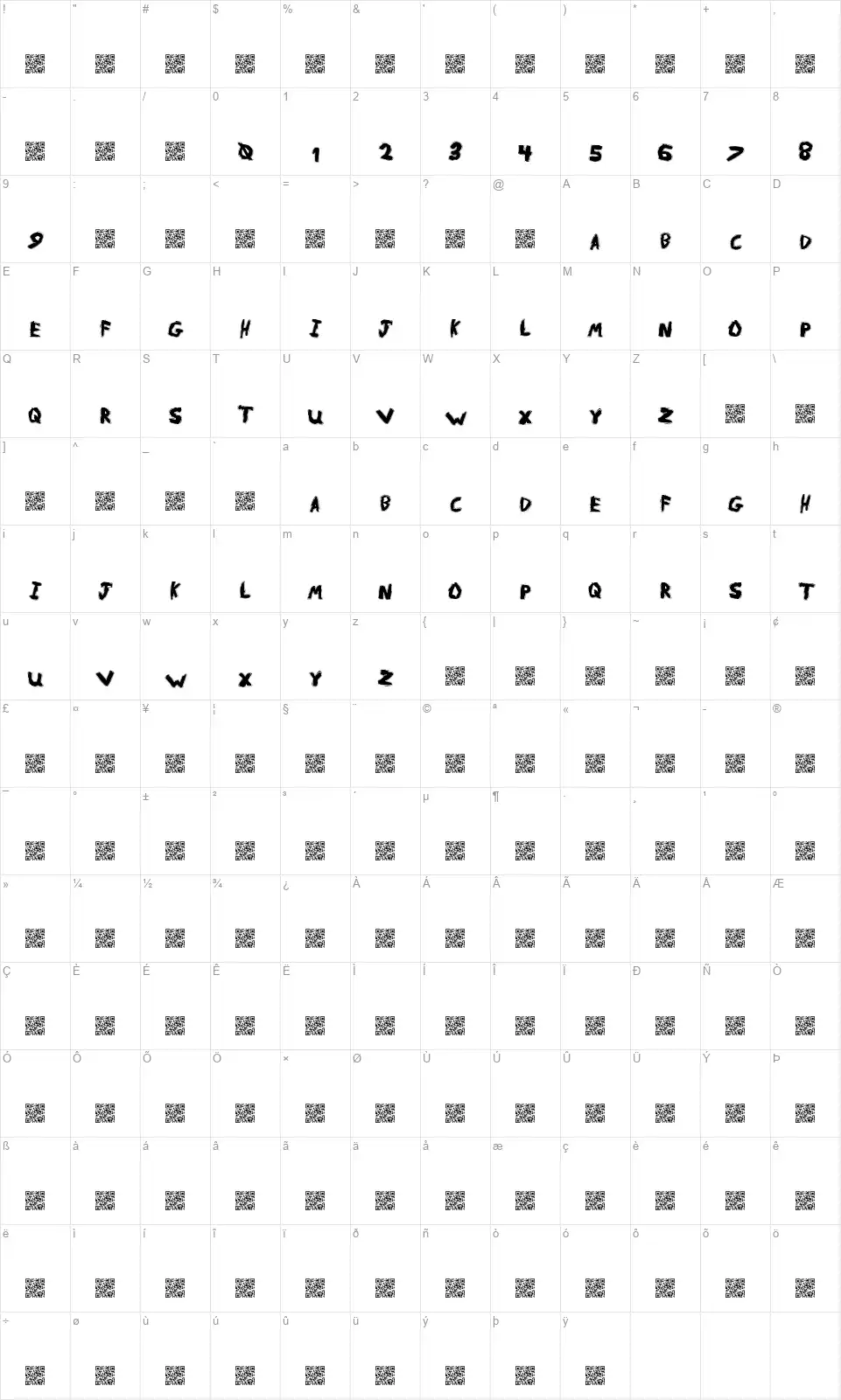 Metal Reasonfont character map