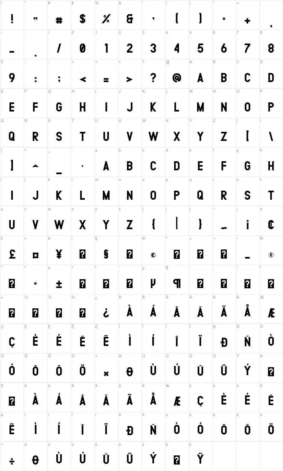 Metro Policefont character map